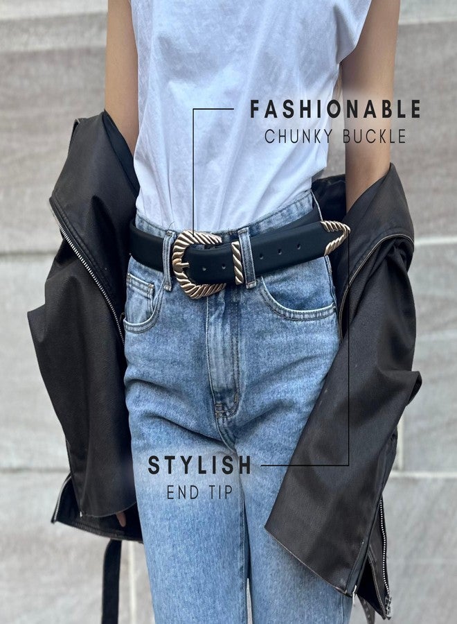 CITRUSY Boutique Western Belt 2-Pack | Country Western Fashion Cowgirl Belts for Women | Cute Chunky Gold Western Belt Buckle | Cream and Black PU Leather Belts (Rodeo Pack | Size XS-S) - Image 3